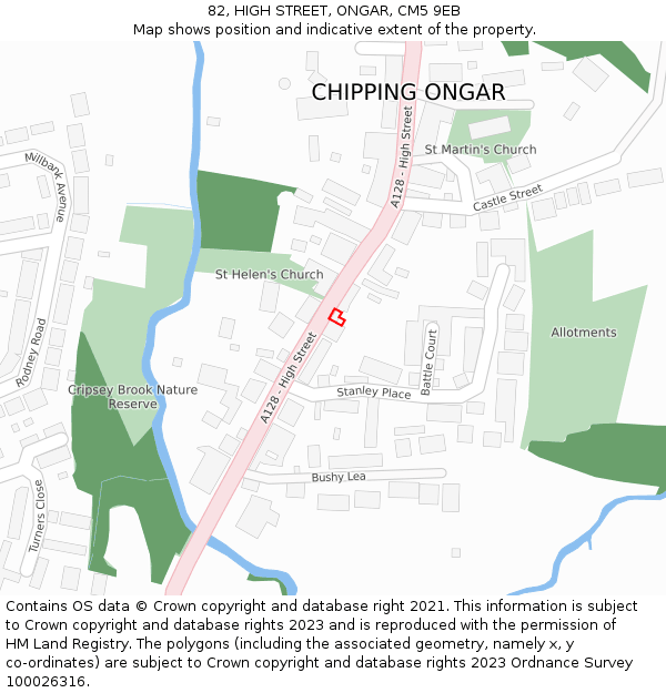 82, HIGH STREET, ONGAR, CM5 9EB: Location map and indicative extent of plot