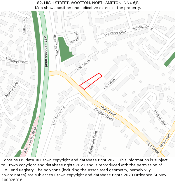 82, HIGH STREET, WOOTTON, NORTHAMPTON, NN4 6JR: Location map and indicative extent of plot