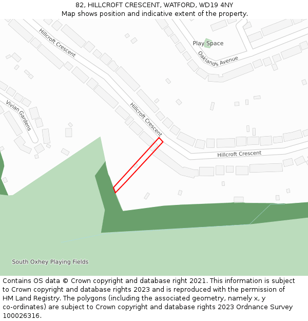 82, HILLCROFT CRESCENT, WATFORD, WD19 4NY: Location map and indicative extent of plot