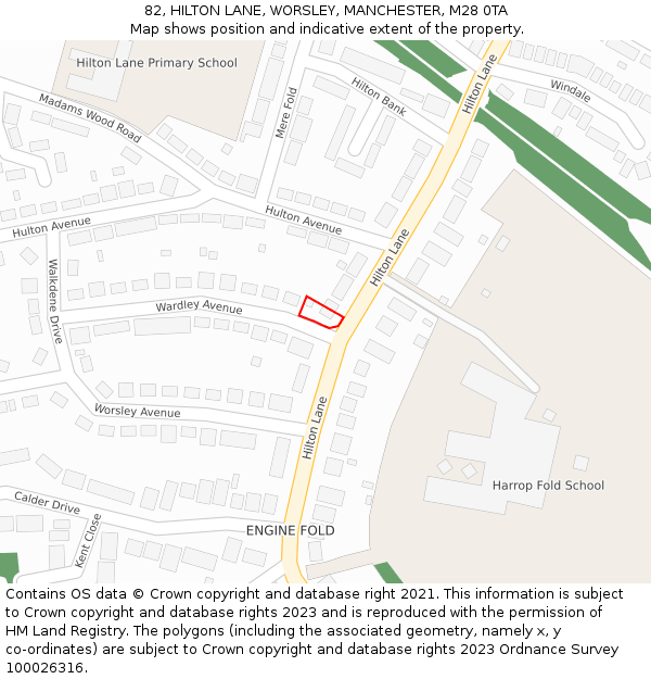 82, HILTON LANE, WORSLEY, MANCHESTER, M28 0TA: Location map and indicative extent of plot