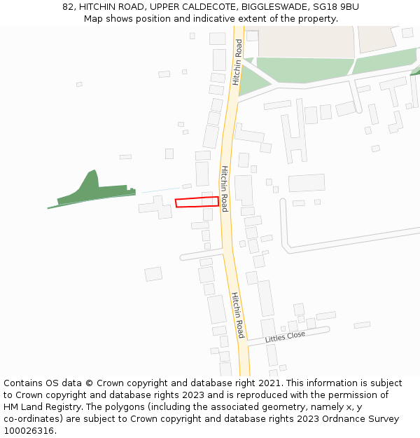 82, HITCHIN ROAD, UPPER CALDECOTE, BIGGLESWADE, SG18 9BU: Location map and indicative extent of plot