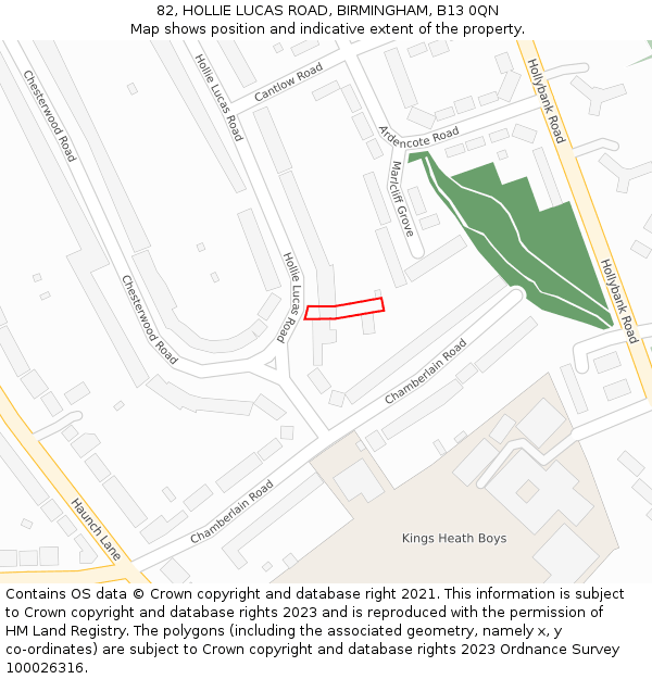 82, HOLLIE LUCAS ROAD, BIRMINGHAM, B13 0QN: Location map and indicative extent of plot