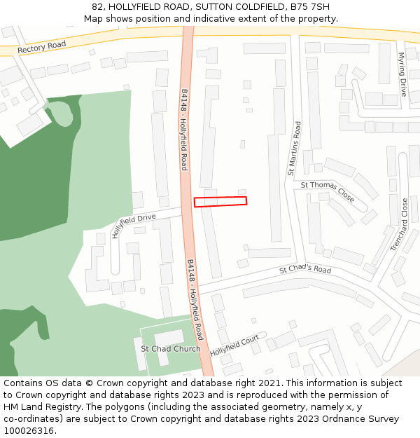 82, HOLLYFIELD ROAD, SUTTON COLDFIELD, B75 7SH: Location map and indicative extent of plot