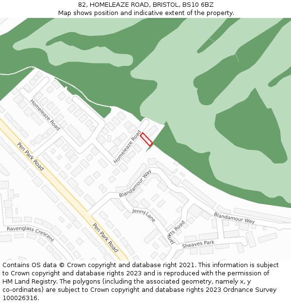 82, HOMELEAZE ROAD, BRISTOL, BS10 6BZ: Location map and indicative extent of plot