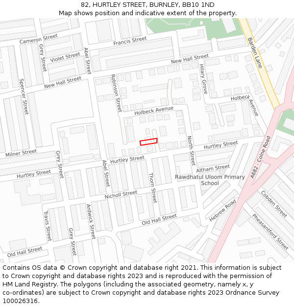 82, HURTLEY STREET, BURNLEY, BB10 1ND: Location map and indicative extent of plot