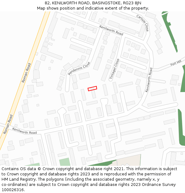 82, KENILWORTH ROAD, BASINGSTOKE, RG23 8JN: Location map and indicative extent of plot