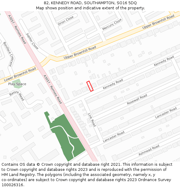 82, KENNEDY ROAD, SOUTHAMPTON, SO16 5DQ: Location map and indicative extent of plot