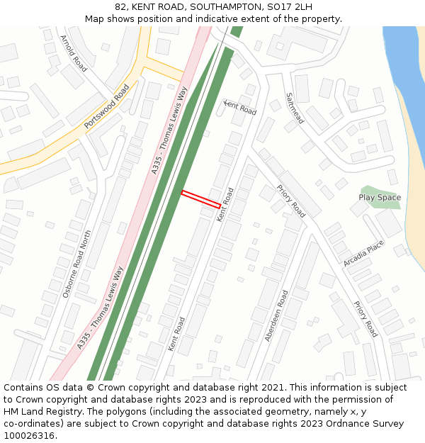 82, KENT ROAD, SOUTHAMPTON, SO17 2LH: Location map and indicative extent of plot