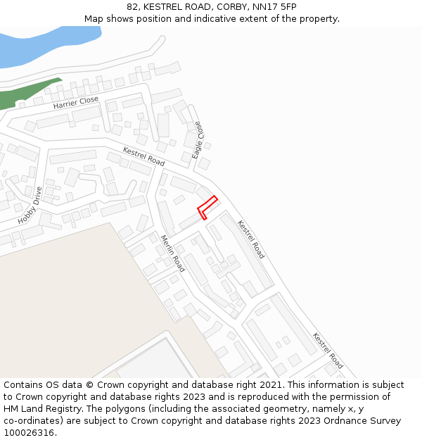82, KESTREL ROAD, CORBY, NN17 5FP: Location map and indicative extent of plot