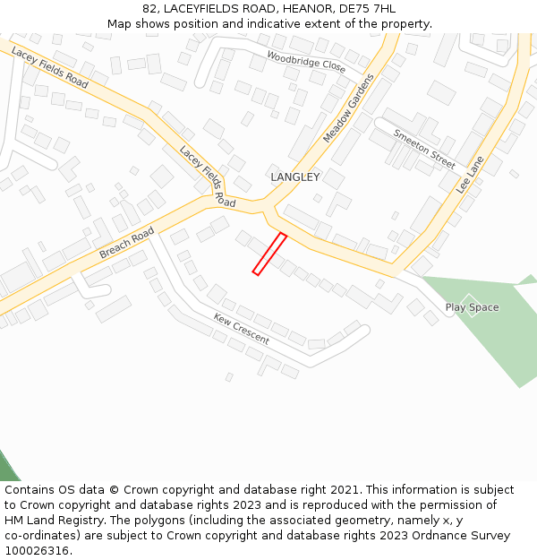 82, LACEYFIELDS ROAD, HEANOR, DE75 7HL: Location map and indicative extent of plot