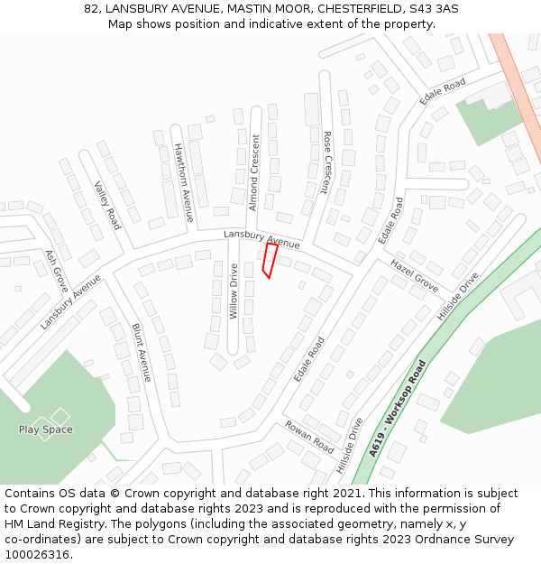 82, LANSBURY AVENUE, MASTIN MOOR, CHESTERFIELD, S43 3AS: Location map and indicative extent of plot
