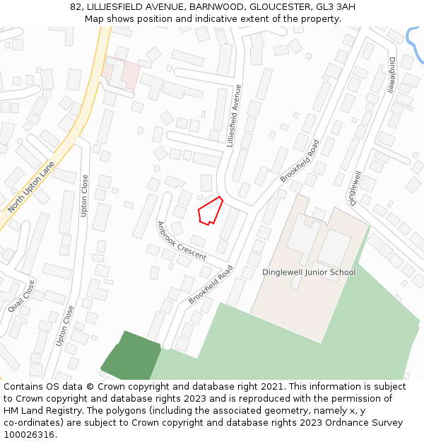82, LILLIESFIELD AVENUE, BARNWOOD, GLOUCESTER, GL3 3AH: Location map and indicative extent of plot