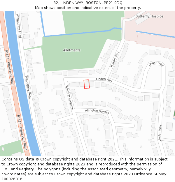 82, LINDEN WAY, BOSTON, PE21 9DQ: Location map and indicative extent of plot