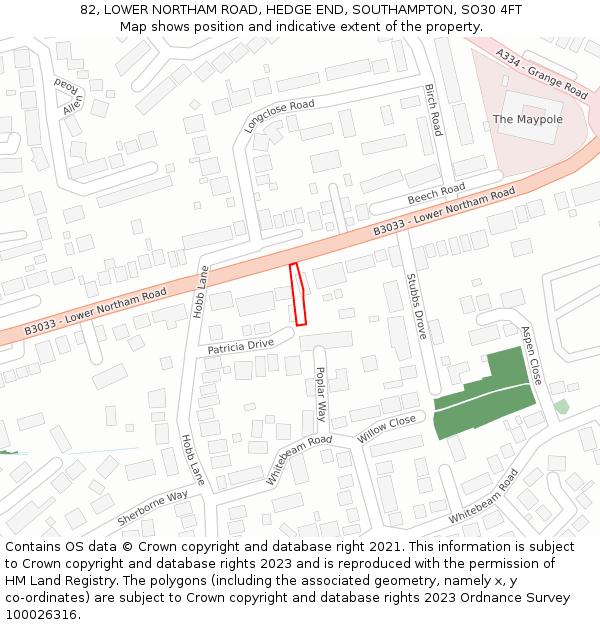 82, LOWER NORTHAM ROAD, HEDGE END, SOUTHAMPTON, SO30 4FT: Location map and indicative extent of plot