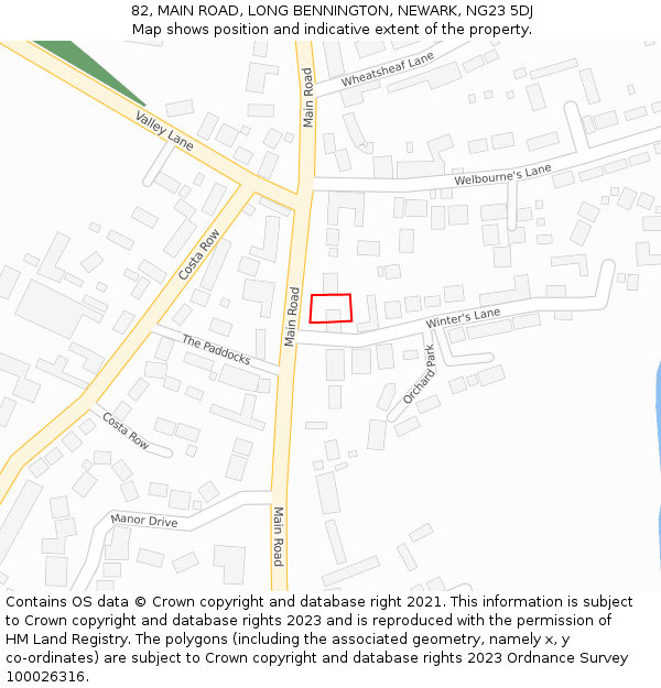 82, MAIN ROAD, LONG BENNINGTON, NEWARK, NG23 5DJ: Location map and indicative extent of plot