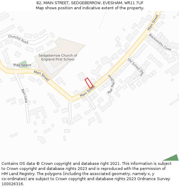 82, MAIN STREET, SEDGEBERROW, EVESHAM, WR11 7UF: Location map and indicative extent of plot