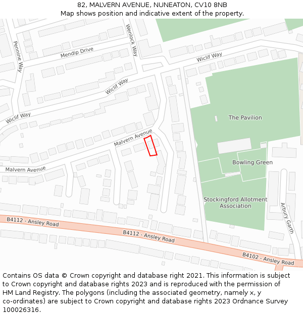 82, MALVERN AVENUE, NUNEATON, CV10 8NB: Location map and indicative extent of plot