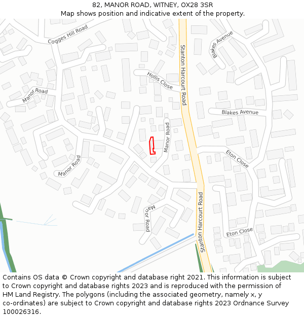 82, MANOR ROAD, WITNEY, OX28 3SR: Location map and indicative extent of plot