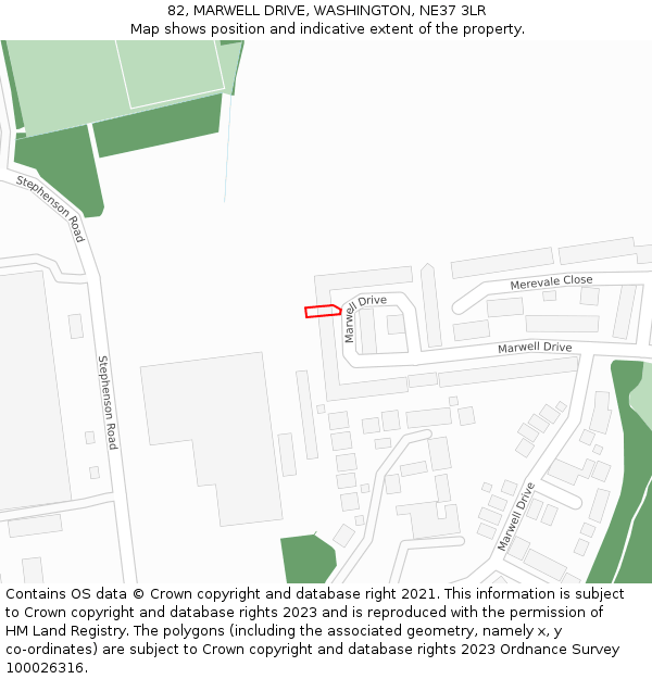 82, MARWELL DRIVE, WASHINGTON, NE37 3LR: Location map and indicative extent of plot
