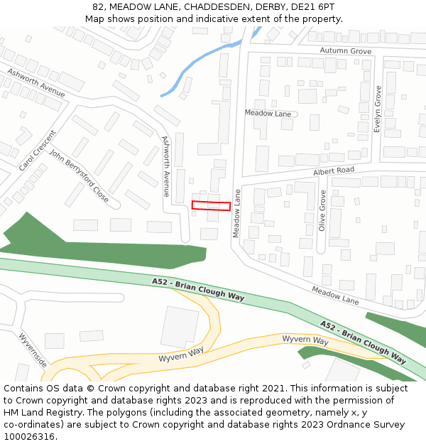 82, MEADOW LANE, CHADDESDEN, DERBY, DE21 6PT: Location map and indicative extent of plot