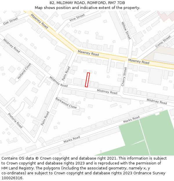 82, MILDMAY ROAD, ROMFORD, RM7 7DB: Location map and indicative extent of plot