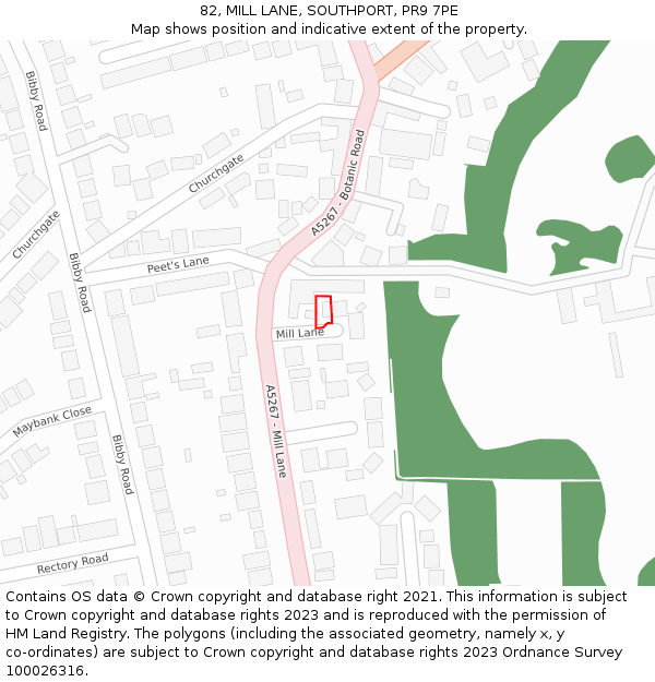 82, MILL LANE, SOUTHPORT, PR9 7PE: Location map and indicative extent of plot