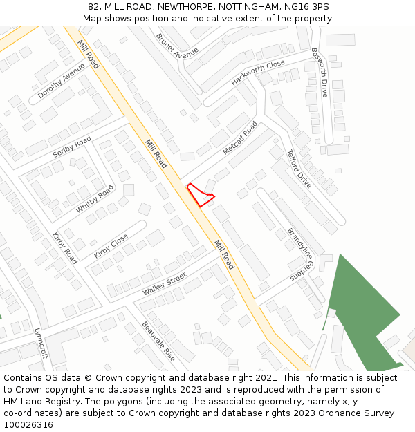 82, MILL ROAD, NEWTHORPE, NOTTINGHAM, NG16 3PS: Location map and indicative extent of plot