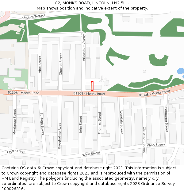 82, MONKS ROAD, LINCOLN, LN2 5HU: Location map and indicative extent of plot
