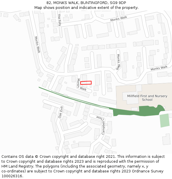 82, MONKS WALK, BUNTINGFORD, SG9 9DP: Location map and indicative extent of plot