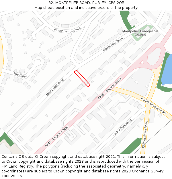 82, MONTPELIER ROAD, PURLEY, CR8 2QB: Location map and indicative extent of plot