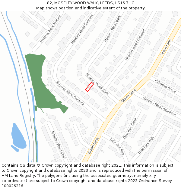 82, MOSELEY WOOD WALK, LEEDS, LS16 7HG: Location map and indicative extent of plot
