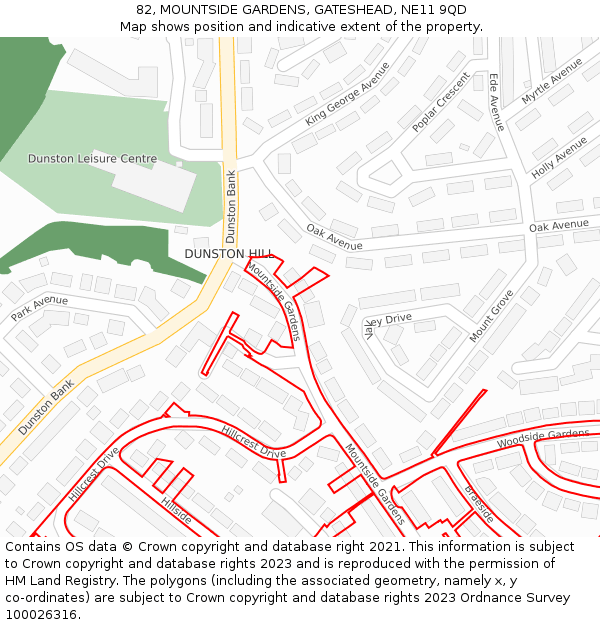 82, MOUNTSIDE GARDENS, GATESHEAD, NE11 9QD: Location map and indicative extent of plot