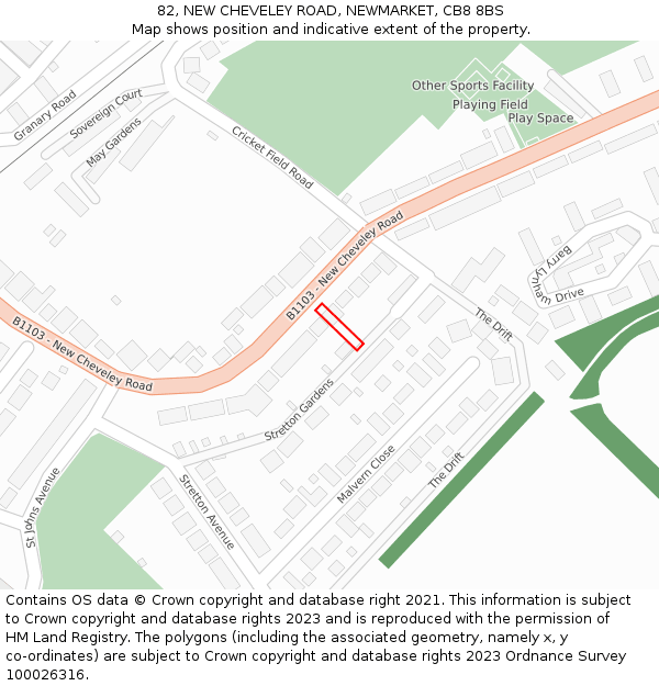 82, NEW CHEVELEY ROAD, NEWMARKET, CB8 8BS: Location map and indicative extent of plot