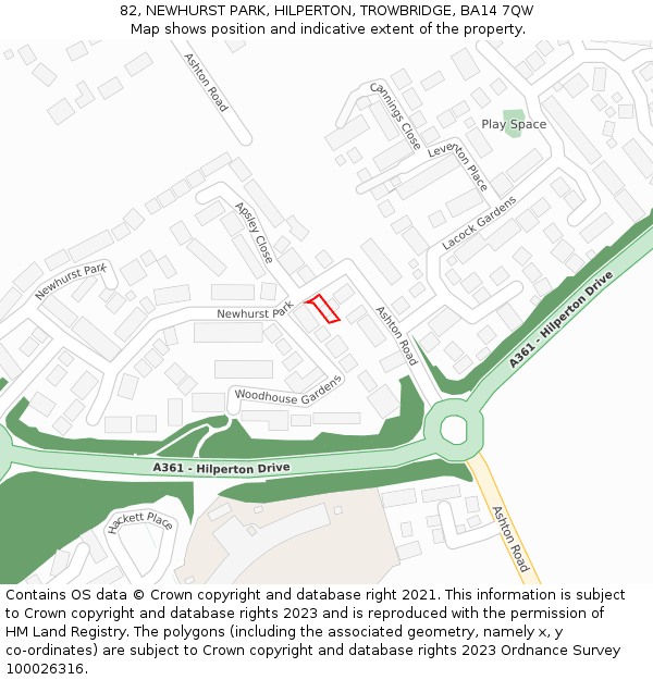 82, NEWHURST PARK, HILPERTON, TROWBRIDGE, BA14 7QW: Location map and indicative extent of plot