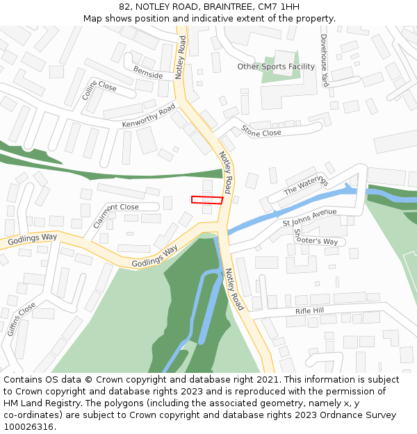 82, NOTLEY ROAD, BRAINTREE, CM7 1HH: Location map and indicative extent of plot