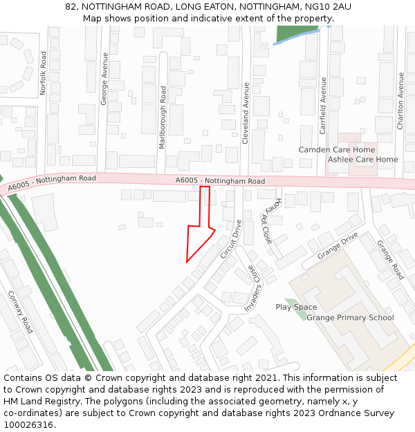 82, NOTTINGHAM ROAD, LONG EATON, NOTTINGHAM, NG10 2AU: Location map and indicative extent of plot