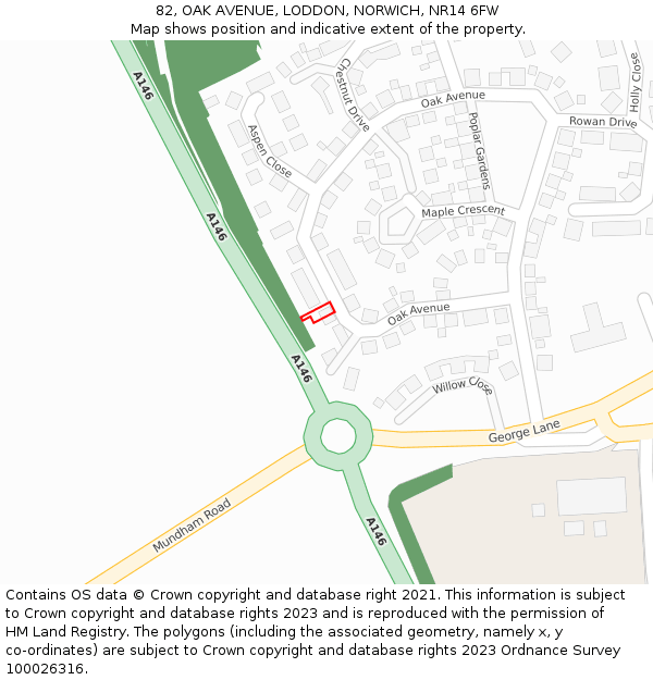 82, OAK AVENUE, LODDON, NORWICH, NR14 6FW: Location map and indicative extent of plot
