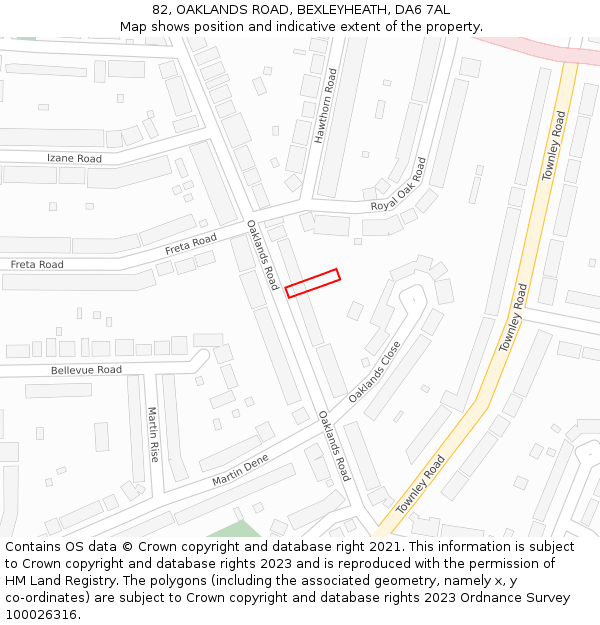 82, OAKLANDS ROAD, BEXLEYHEATH, DA6 7AL: Location map and indicative extent of plot