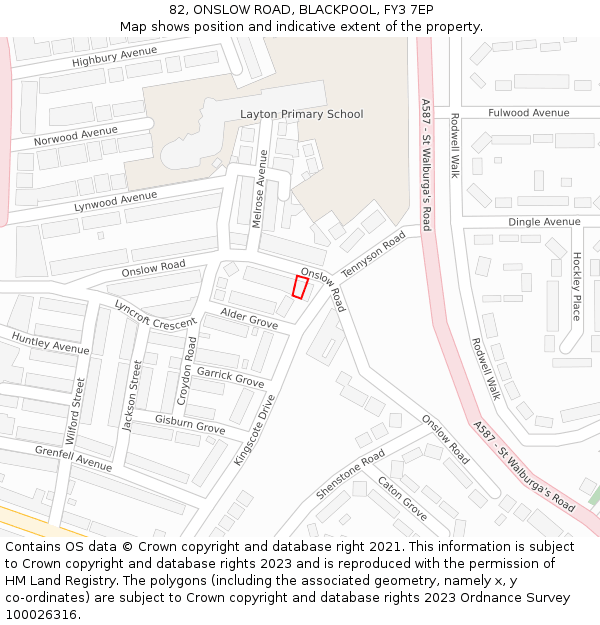 82, ONSLOW ROAD, BLACKPOOL, FY3 7EP: Location map and indicative extent of plot