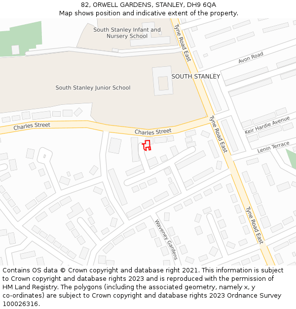 82, ORWELL GARDENS, STANLEY, DH9 6QA: Location map and indicative extent of plot