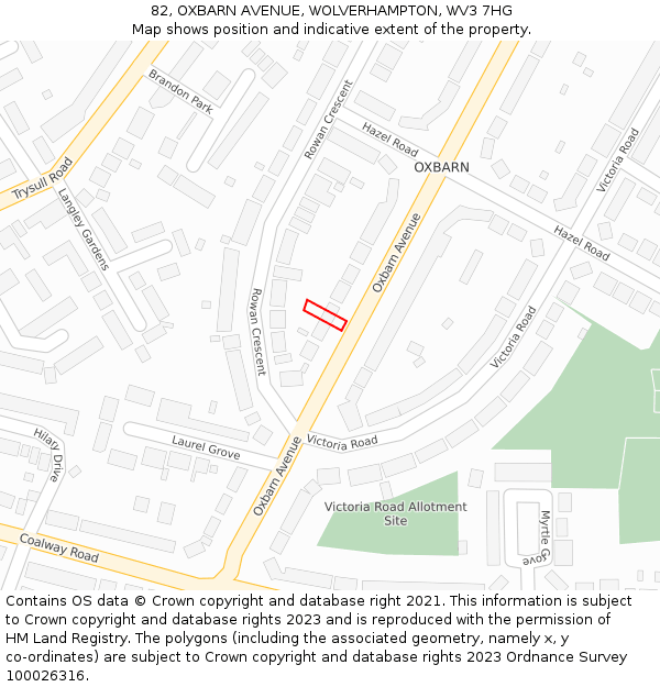 82, OXBARN AVENUE, WOLVERHAMPTON, WV3 7HG: Location map and indicative extent of plot