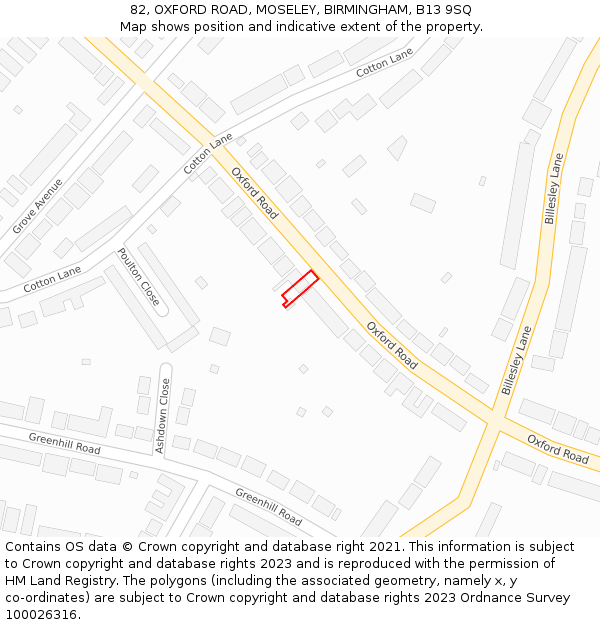 82, OXFORD ROAD, MOSELEY, BIRMINGHAM, B13 9SQ: Location map and indicative extent of plot