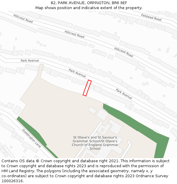 82, PARK AVENUE, ORPINGTON, BR6 9EF: Location map and indicative extent of plot