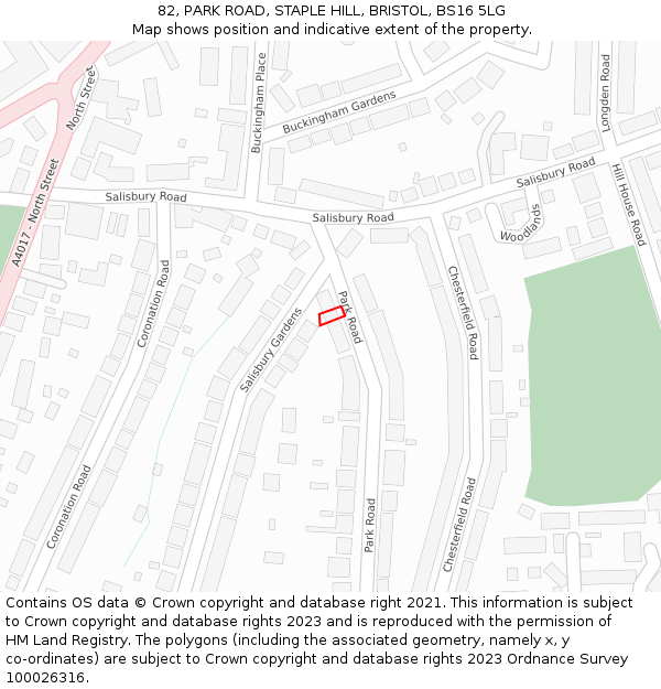 82, PARK ROAD, STAPLE HILL, BRISTOL, BS16 5LG: Location map and indicative extent of plot