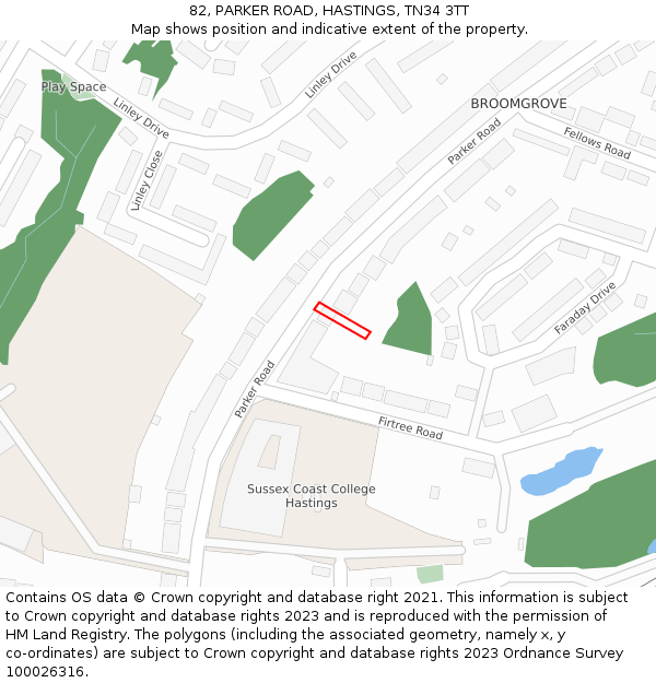 82, PARKER ROAD, HASTINGS, TN34 3TT: Location map and indicative extent of plot