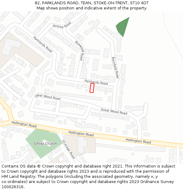 82, PARKLANDS ROAD, TEAN, STOKE-ON-TRENT, ST10 4DT: Location map and indicative extent of plot