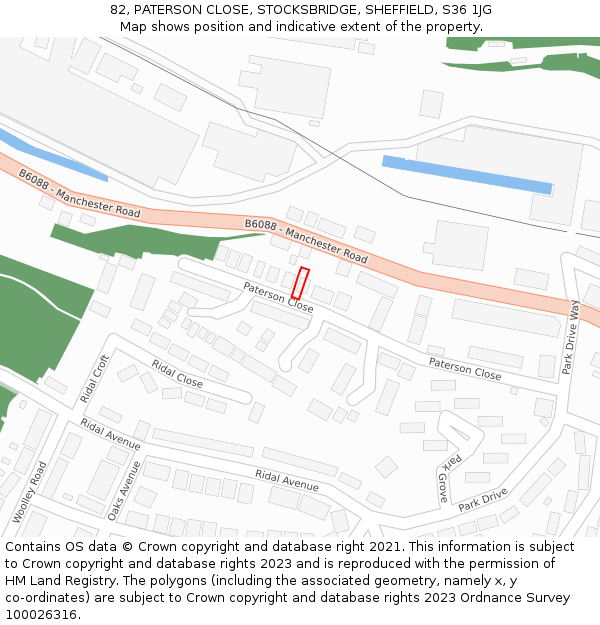 82, PATERSON CLOSE, STOCKSBRIDGE, SHEFFIELD, S36 1JG: Location map and indicative extent of plot
