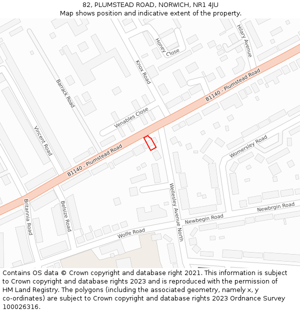 82, PLUMSTEAD ROAD, NORWICH, NR1 4JU: Location map and indicative extent of plot