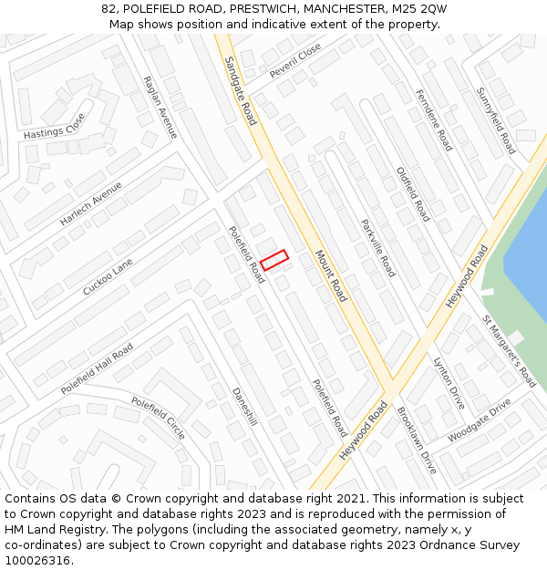 82, POLEFIELD ROAD, PRESTWICH, MANCHESTER, M25 2QW: Location map and indicative extent of plot