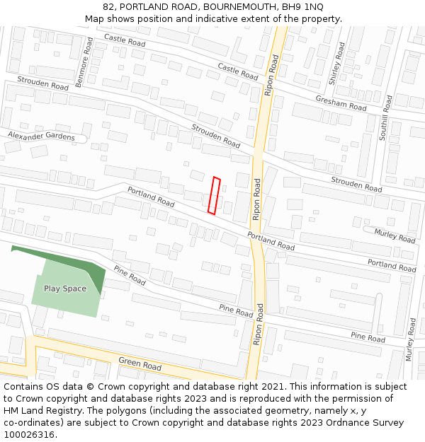 82, PORTLAND ROAD, BOURNEMOUTH, BH9 1NQ: Location map and indicative extent of plot